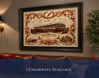 Arrowhead Stadium Kansas City Chiefs Regalo per papà Man Cave Wall Art NFL Football Fan Toile de Jouy Poster Rosso Oro Nero Decorazione Sportiva KC