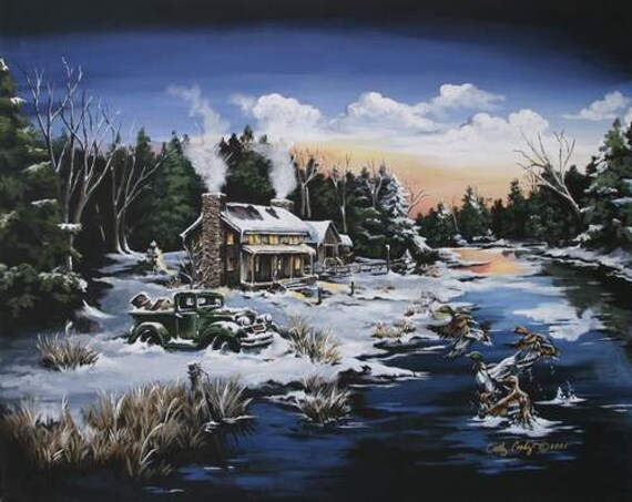 Art Note Cards Rustic Log Cabin Hunting Art 4 Pack With Etsy