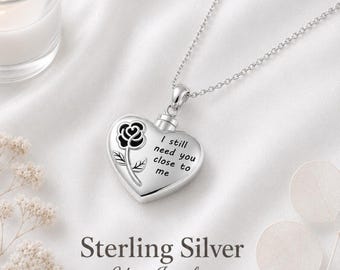 Sterling Silver love rose cremation jewelry, Heart memorial pendant loss of loved ones, Sympathy necklace ash holder gift