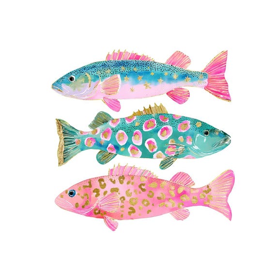 Colorful Fish PNG, Coastal Fishing Shirt Design, Pink Teal Fish Sublimation, Summer Beach Digital Download