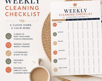 Weekly House Cleaning Planner | Editable Home Organization Schedule | Household Chore Tracker PDF | Instant Download