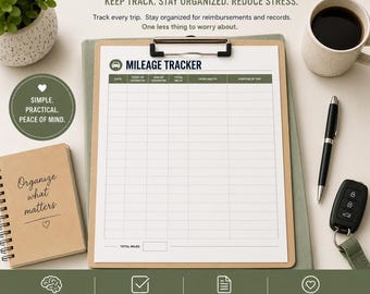 Mileage Log Printable, Fillable PDF, Auto Calculating Travel Record, Caregiver Trip Tracker, DSP Form