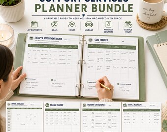 Support Services Caregiver Planner Bundle | Appointment & Mileage Tracker, Provider Directory, Service Hours Log