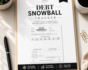 Debt Snowball Tracker Printable PDF, Payoff Planner, Budget Finance Worksheet, Payment Log, Financial Organizer