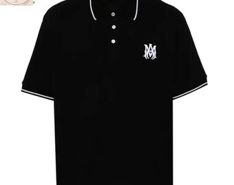 Amiri Style Black Polo | Minimal Embroidered Shirt | Y2K Streetwear Clothing | Trendy Men Women Tee