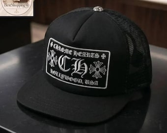 Black CH Style Trucker Hat | Y2K Streetwear Hat | Hip Hop Mesh Cap | Unisex Fashion