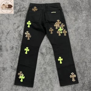 Black Cross Patch Pants | Streetwear Y2K Cargo Pants  Style Jeans | Trendy Men Women Fashion