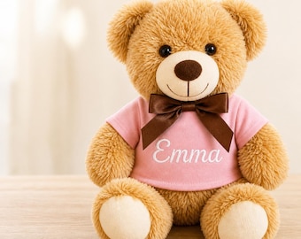 Personalized Teddy Bear with Name, Custom Embroidered Bear, Baby Shower Gift, Birthday Keepsake Plush