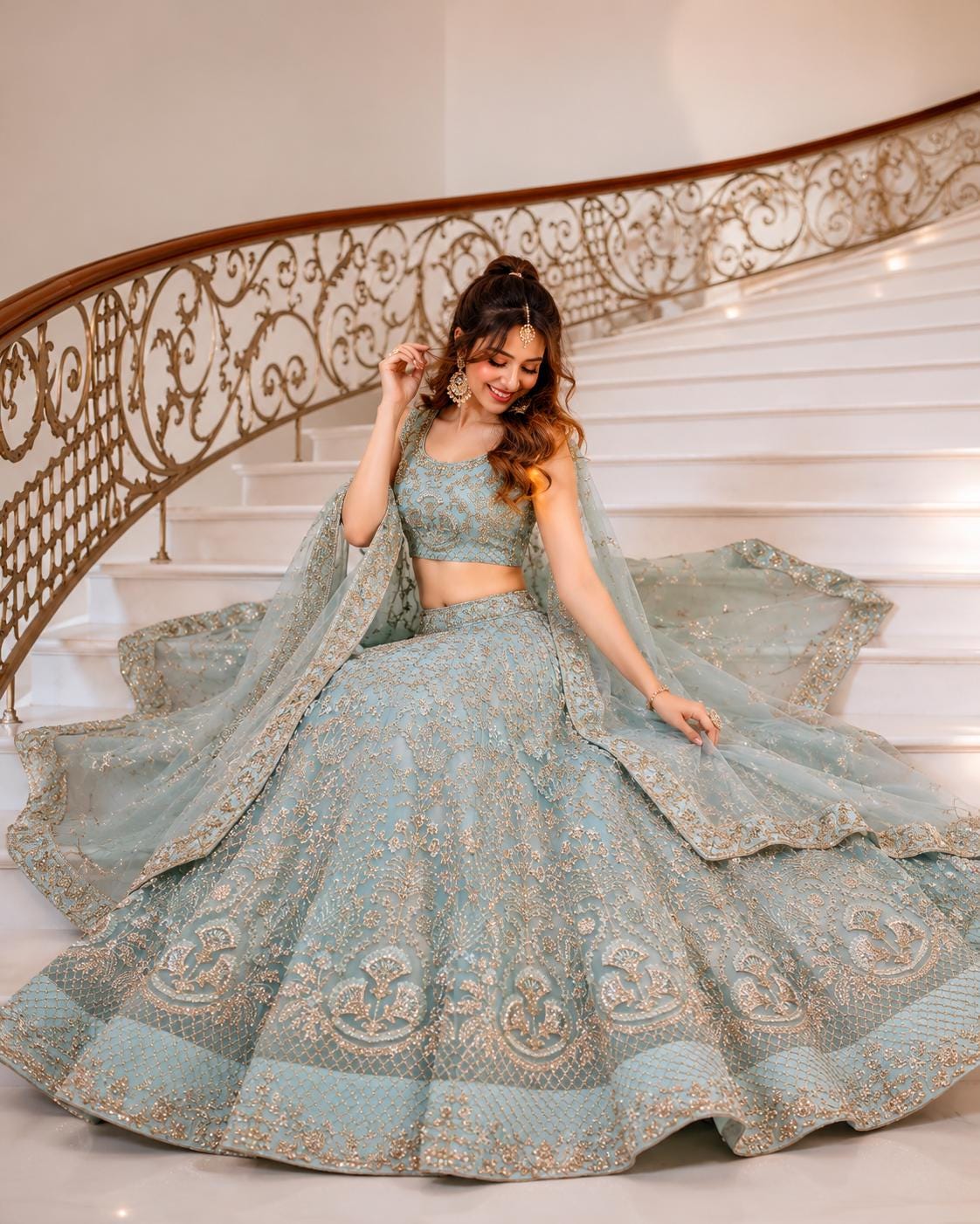 dusty blue indian dress Sky The Shops at North tag_new-to-sale Finish:Batavia Black Our Dusty Blue Embroidered