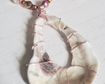 Shell Necklace, Sister Gift, Gift for Mom, Shell Jewelry, Summer Necklace, Beach Jewelry, Jasper, Wire Wrapped Necklace