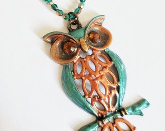 Owl Necklace, Steampunk Necklace, Beaded Necklace, Birthday Gift for Mom, Sister Gift