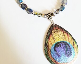 Peacock necklace, Feather Necklace, beaded necklace, statement necklace, sister gift, Best Friend Gifts