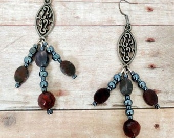 Red Jasper Earrings, Gothic Jewelry, Statement Earrings, Dark Silver Earrings, Best Friend Gift, Sister Gift, gifts under 10