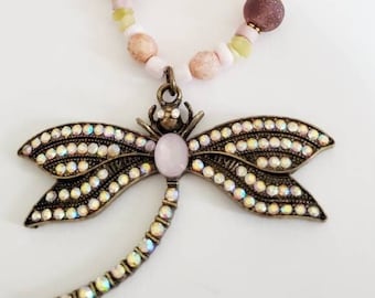 Libelle Halskette, Kristall Halskette, Art Deco Halskette, Geburtstagsgeschenk für Mama, Schwester Geschenk, Statement Halskette