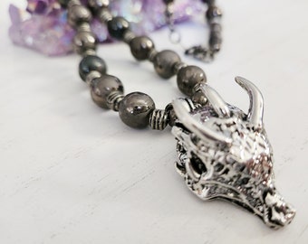 Dragon head necklace, birthday gift for boyfriend, mens necklace, unisex necklace, Halloween jewelry