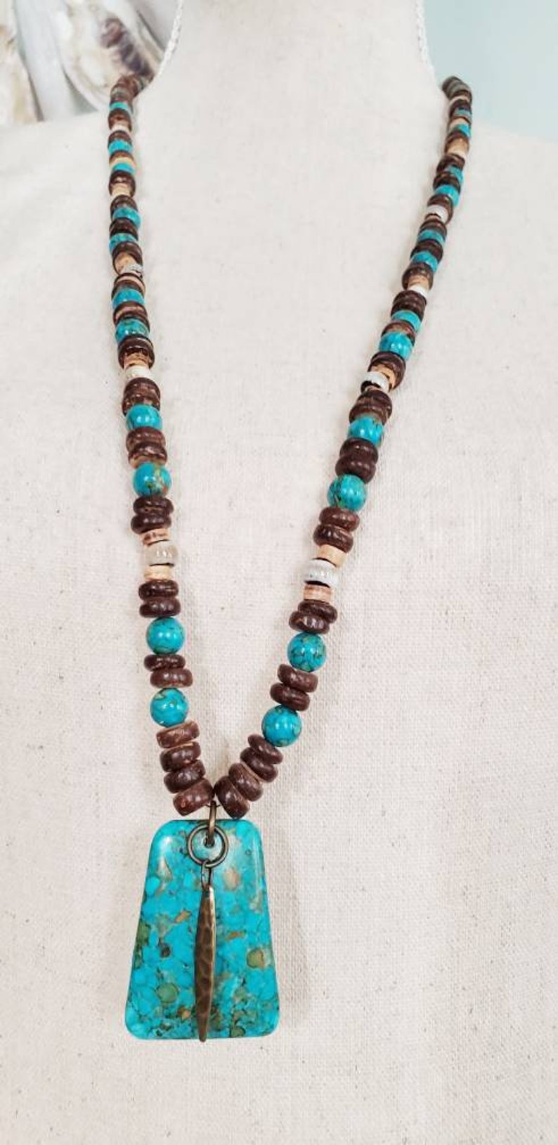 Kingman Turquoise necklace, statement necklace for women, boho beaded necklace, best friend gift, gifts under 40 image 3