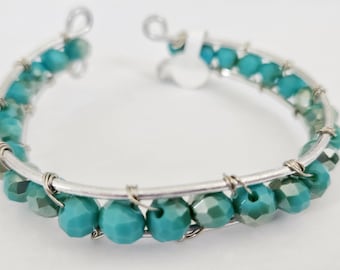 Bangle bracelet, blue cuff bracelet, silver jewelry, adjustable bracelet, gift for Mom, gifts under 20
