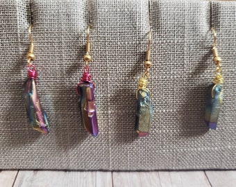 Rainbow Quartz earrings, crystal earrings, dangle and drop earrings, pride earrings, trendy jewelry, Magickal Moon jewelry