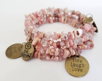 Rhodochrosite Bracelet, Wrap Bracelet, Memory Wire Bracelet, Inspirational Gifts, Encouragement Gift, Warrior, Brave