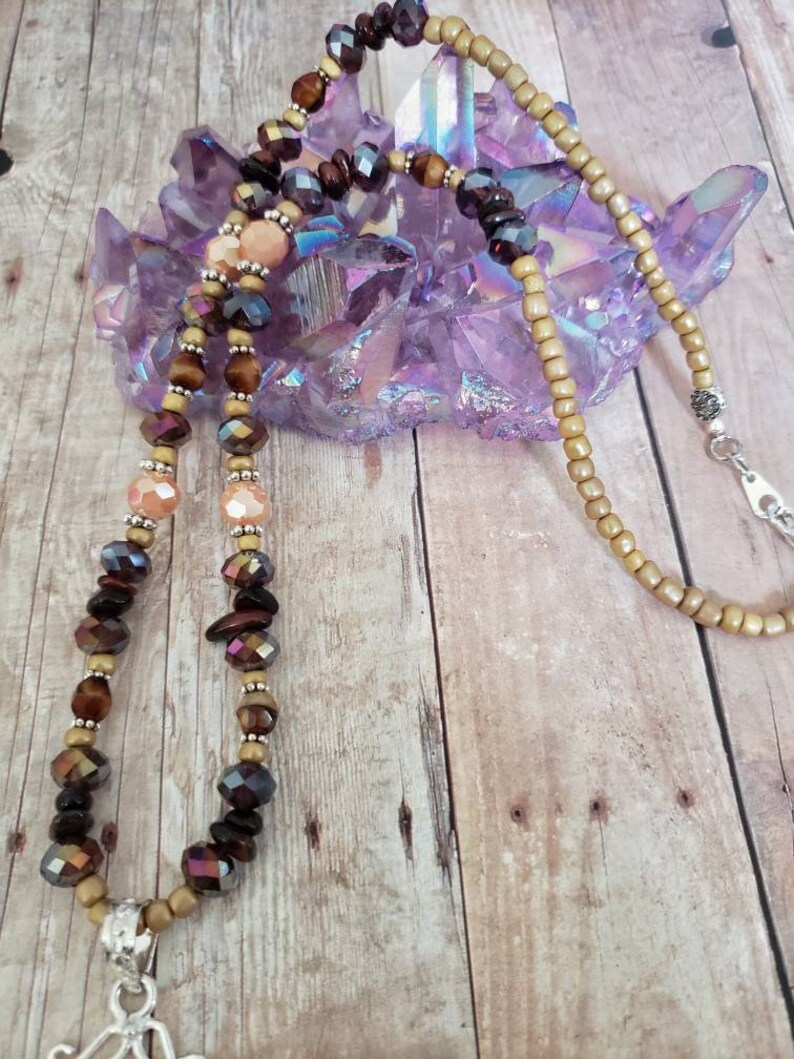 Gift for Mom Sister Gift Statement Necklace Tigers Eye Jasper Pendant Art Deco Necklace