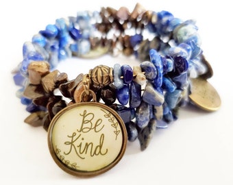 Be Kind, Lapis Lazuli bracelet, Tigers Eye, Memory Wire Bracelet, Wrap Bracelet, Inspirational Gifts, Sister Gift, Gift for Mom Active