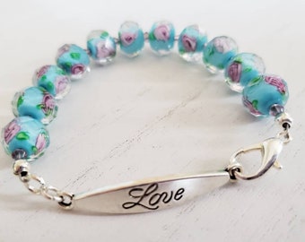 Flower Bracelet, Beaded Bracelet, Garden Lovers Gift, Birthday Gift for Her, Silver Bracelet gifts under 20