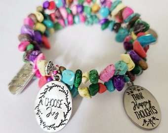 Memory wire bracelet, multi color bracelet, wrap bracelet, colorful bracelet, gemstone bracelet, gift for her