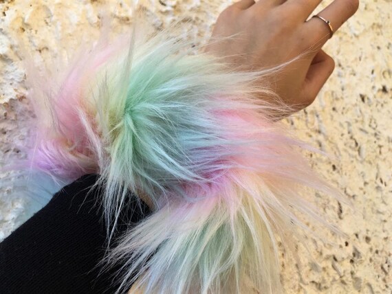 Fur Cuff Bracelet Fuzzy Wrist Cuff Fluffy Hair Tie Pastel Etsy