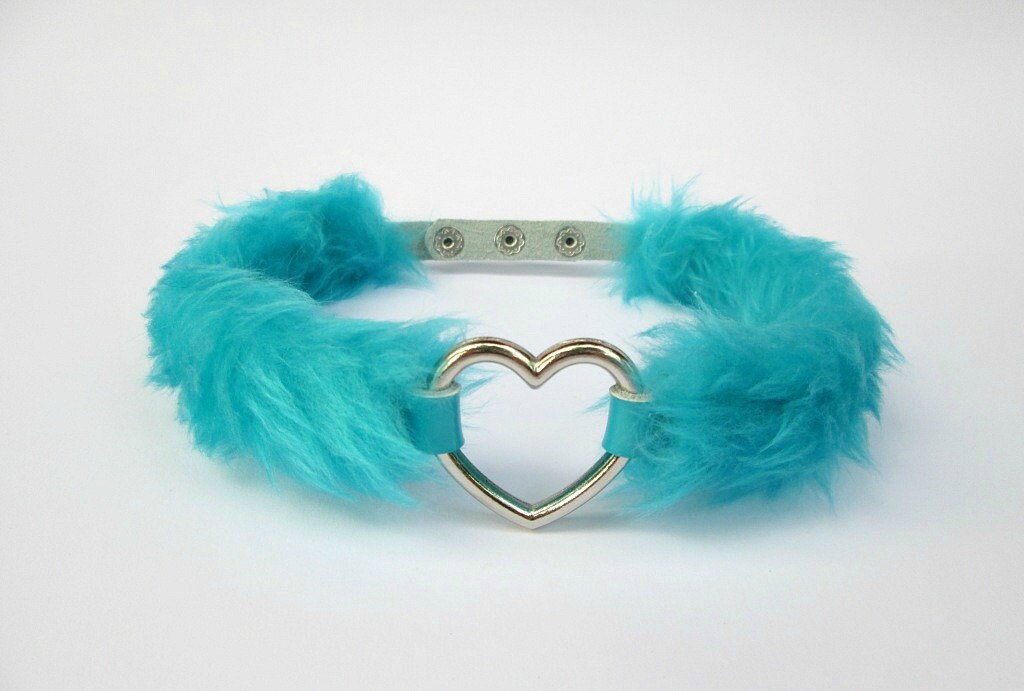 Fluffy Choker Fuzzy Teal Choker Collar Faux Fur Jewelry