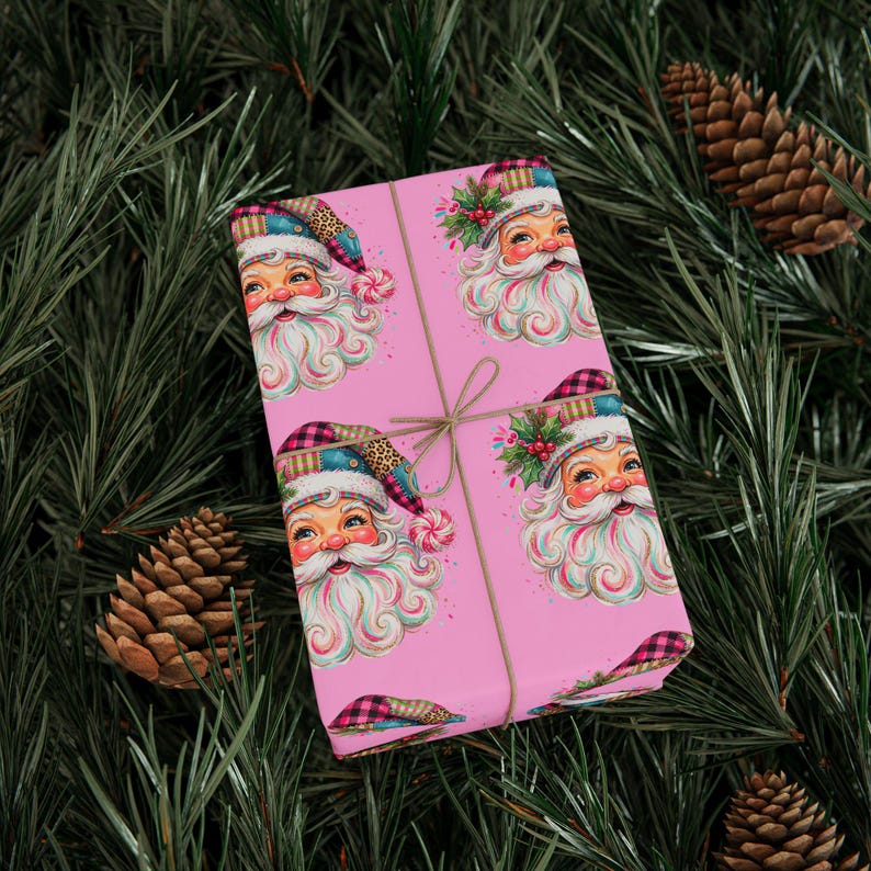 Pink Retro Santa Head Wrapping Paper Christmas 2026 | Holiday Christmas Pattern Custom Not In Stores / created custom 2026 Christmas image 12