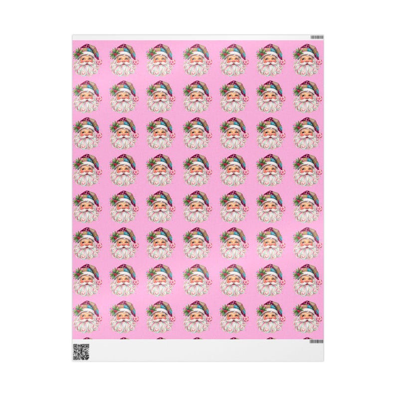 Pink Retro Santa Head Wrapping Paper Christmas 2026 | Holiday Christmas Pattern Custom Not In Stores / created custom 2026 Christmas image 3
