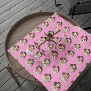Pink Retro Santa Head Wrapping Paper Christmas 2026 | Holiday Christmas Pattern Custom Not In Stores / created custom 2026 Christmas image 1