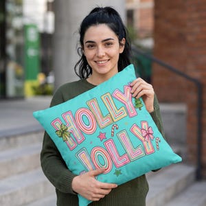 Holly Jolly Typography PILLOW | Christmas Holiday Decorative PILLOW
