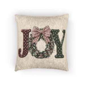 JOY Wreath PILLOW | Woven Christmas Holiday Throw PILLOW