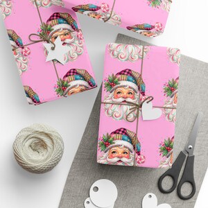 Pink Retro Santa Head Wrapping Paper Christmas 2026 | Holiday Christmas Pattern Custom Not In Stores / created custom 2026 Christmas image 5