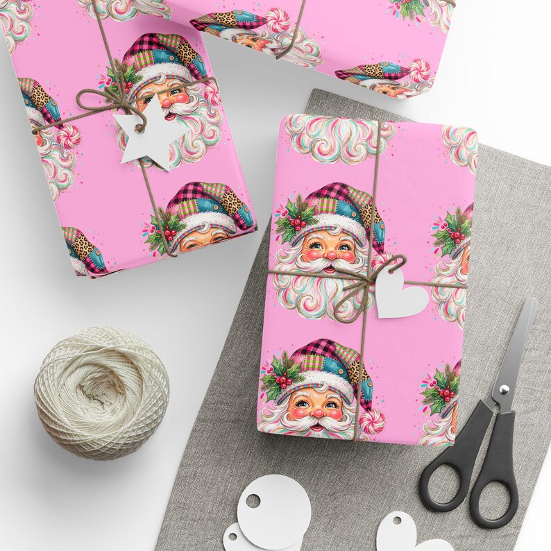 Pink Retro Santa Head Wrapping Paper Christmas 2026 | Holiday Christmas Pattern Custom Not In Stores / created custom 2026 Christmas image 5