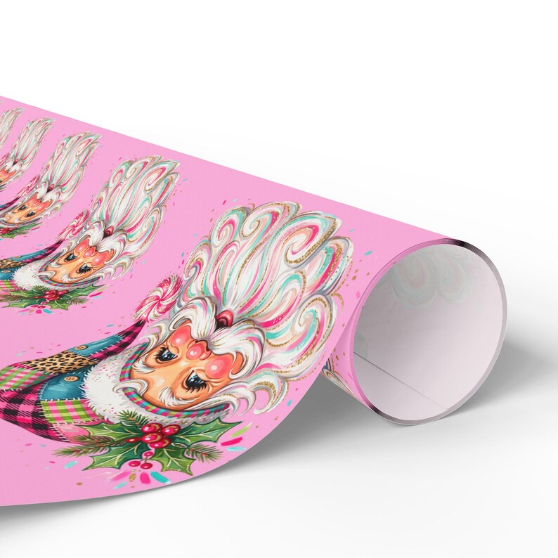 Pink Retro Santa Head Wrapping Paper Christmas 2026 | Holiday Christmas Pattern Custom Not In Stores / created custom 2026 Christmas image 4