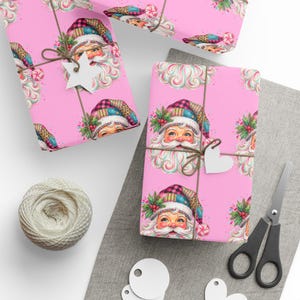 Pink Retro Santa Head Wrapping Paper Christmas 2026 | Holiday Christmas Pattern Custom Not In Stores / created custom 2026 Christmas image 7