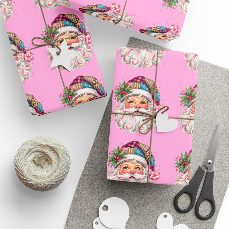 Pink Retro Santa Head Wrapping Paper Christmas 2026 | Holiday Christmas Pattern Custom Not In Stores / created custom 2026 Christmas image 7