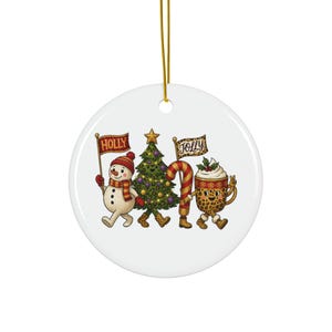 Holly Jolly Christmas Characters Ceramic Ornament | Round