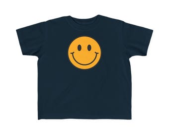 Camiseta infantil amarela com carinha sorridente | Camiseta alegre de algodão para brincar