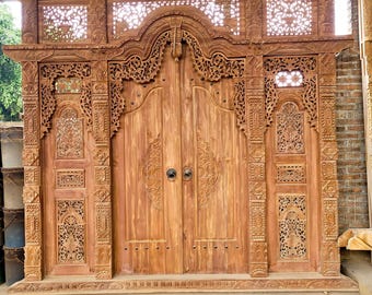 Solid Teak wood balinese hand carving - Carved teak door W250 H260 SKU0053
