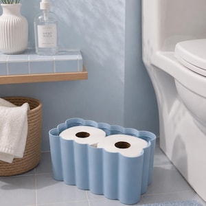 Cloud Ripple Toilet Paper Storage Holder | Cute Bathroom Organizer | Wavy Tissue Roll Container | Modern Bathroom Decor | Blue image 3