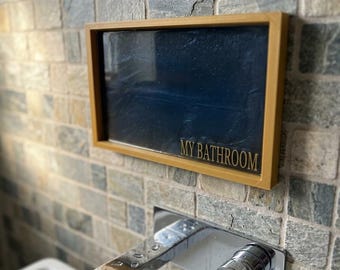 Hand Poured Epoxy Resin Tray, Vertical Bathroom Sign, Gold-Blue Organizer
