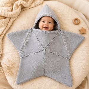 Wzór na kokon Baby Star w formacie PDF, śpiworek z kapturem dla noworodka, rozpinany kombinezon w gwiazdki, 0-3 miesiące, prezent na baby shower, natychmiastowe pobranie
