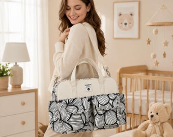Floral Diaper Bag Tote with Changing Mat & Shoulder Strap | Travel Nursery Tote