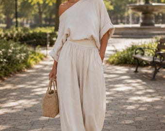 Completo da donna in lino | Completo coordinato in lino dalla vestibilità ampia