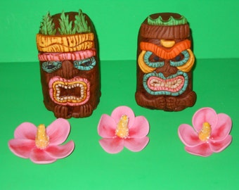 Birthday Cake, Birthday, Cake Topper, cake decoration Tiki Idols and Hibiscus