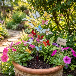 Butterfly Garden Stake, Colorful Metal Butterfly Yard Art, Outdoor Garden Decor, Flower Pot Ornament, Patio Garden Accent