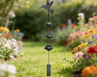 Campana de viento japonesa con colibrí, decoración de campana de colibrí, campanilla de jardín de hierro fundido, adorno colgante para exteriores, regalo para patio zen